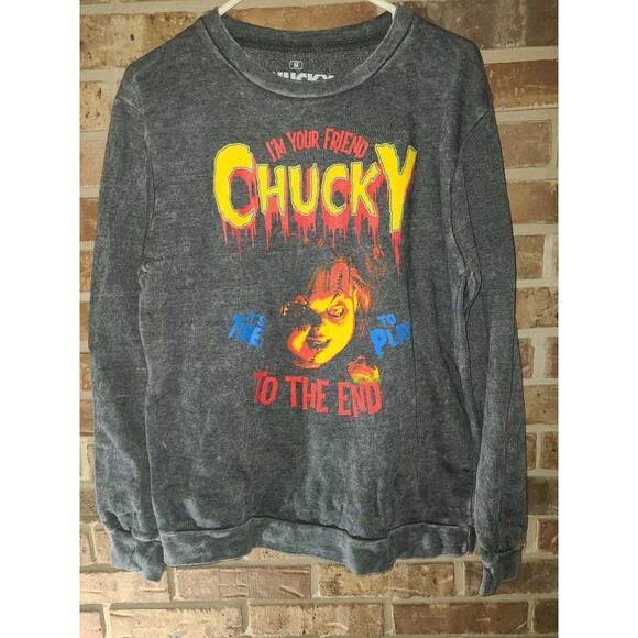 NWOT Chucky Doll I'm Your Friend to the End Black Crewneck Sweatshirt Size M - Picture 2 of 5